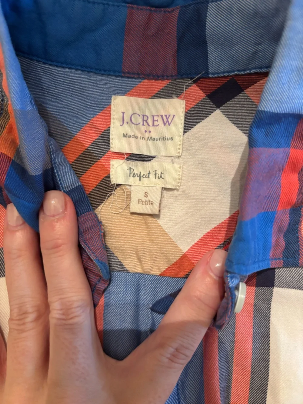 J. Crew Blue, Orange & White Plaid Button-Down Shirt